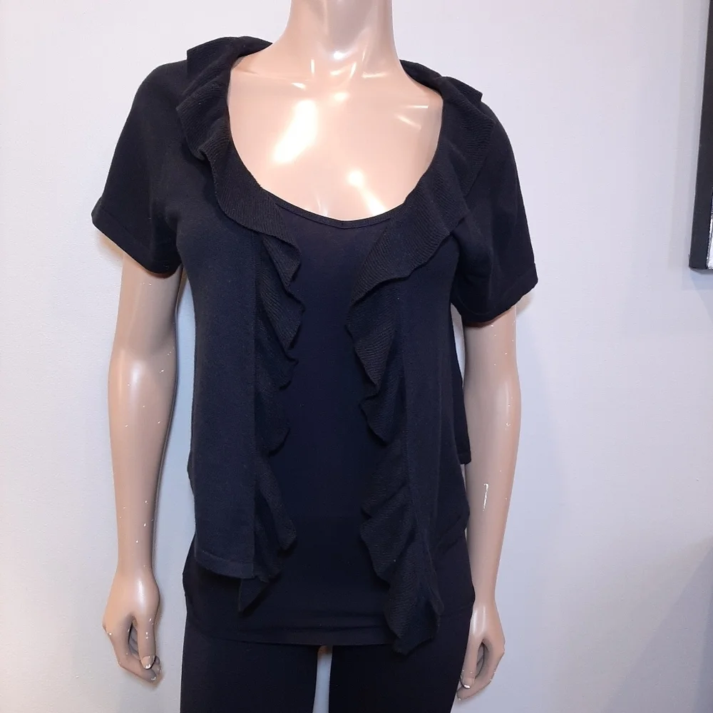 3/$20 Banana Republic Ruffled Open Cardigan Sweater Merino Wool Short Sleeve - Picture 2 of 12